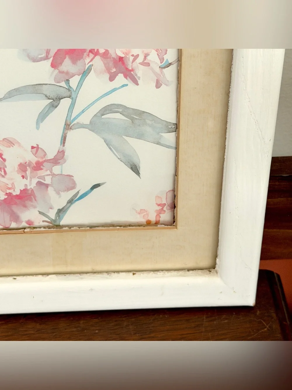 Soft Pastel Flower Painting Rustic Shabby Chic Vintage Watercolor White Framed